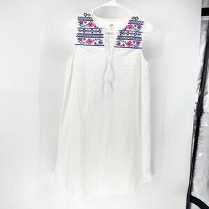 GAP White Sleeveless Embroidered Yoke Dress